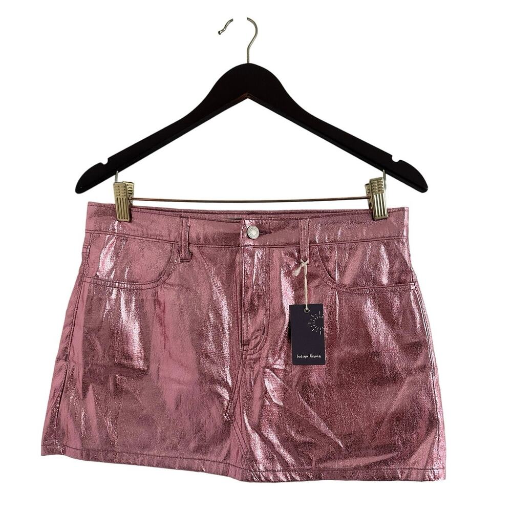 Pink metallic mini skirt Sz L NWT soft fabric with real pockets